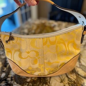 Coach Yellow and White Canvas Shoulder Bag